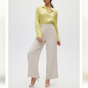 Hilary Radley Cream Wide Leg Pants with High Waist and Relaxed Fit